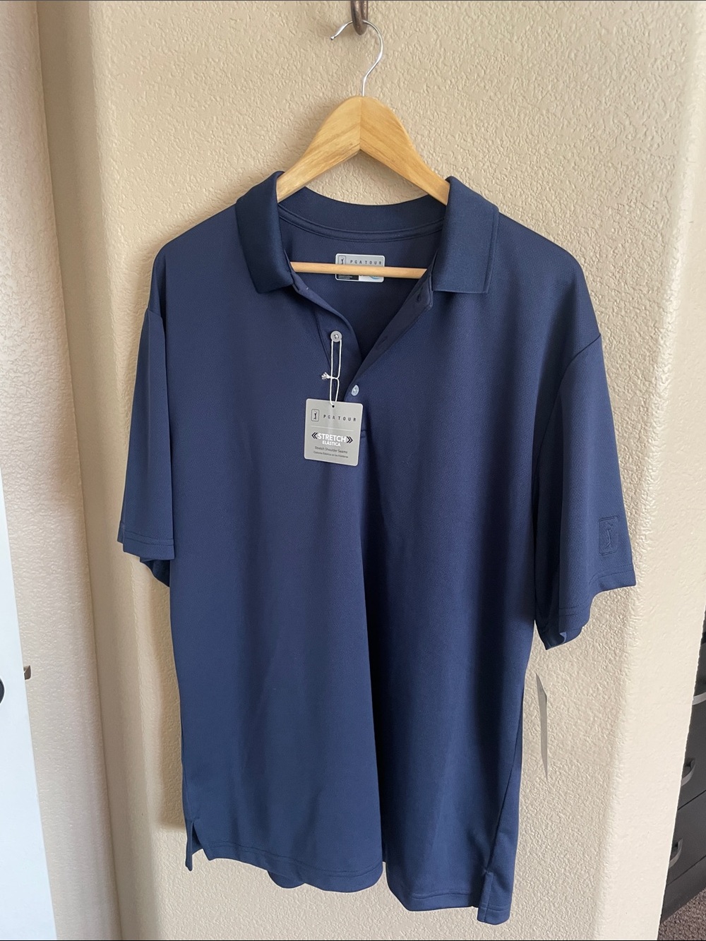 PGA Tour Men’s Navy Blue Short Sleeve Golf Shirt  Size L